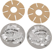 Drag Specialties "Live to Ride" Gas Cap Covers Chrome Silver Fuel Cap Pair - 03-0025A-BC230
