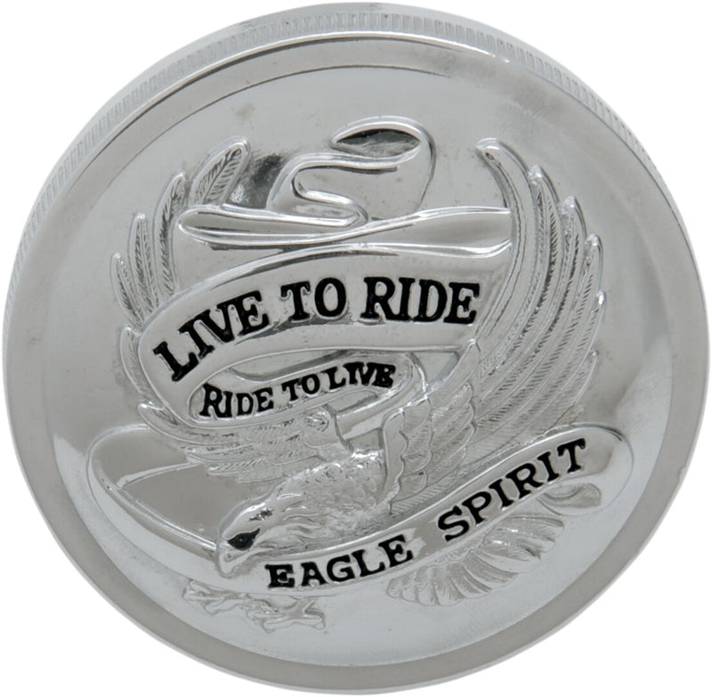 Drag Specialties Chrome Non-Vented Live To Ride Gas Cap for Various Various Harley-Davidson Motorcycles (See Fitment List) - 72643