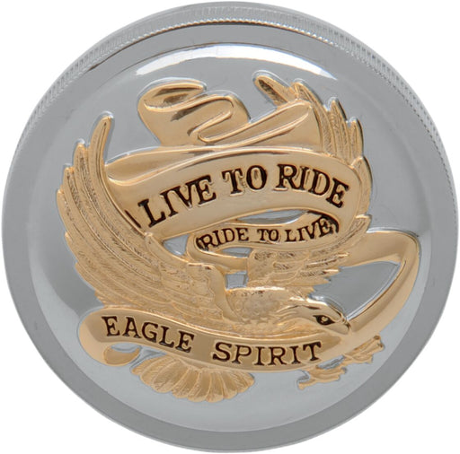 Drag Specialties Chrome w/Gold Insignia Vented Live To Ride Gas Cap for Various Various Harley-Davidson Motorcycles (See Fitment List)