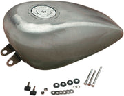 Drag Specialties Gas Tank with Chrome Aero-Style Gas Cap Raw Silver High Tunnel Rubber Mount Steel Each