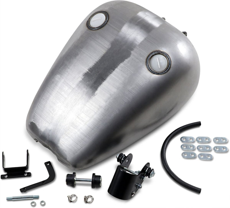Drag Specialties Rubber-Mount Quickbob™ Gas Tank QuickBob® Fuel Tank Raw Silver Smooth Top Fatbob Steel Each