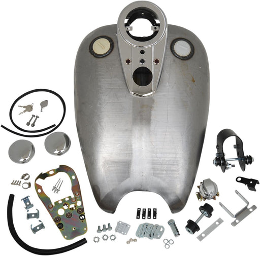Drag Specialties Extended Dash-Style Rubber-Mount Quickbob® Tank Kit Fuel Tank Raw Silver Extended 2" Rubber Mount Steel