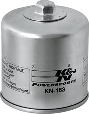 K & N Performance Oil Filter for 1982-2009 BMW Wrench-Off Chrome Silver Premium Spin-On - KN-163