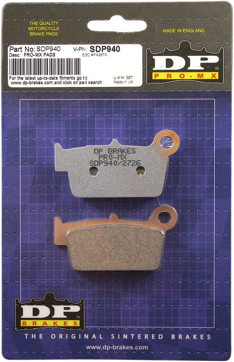 DP Brakes SDP Pro-MX Sintered Brake Pads Rear Sintered Metal Copper Alloy Set - SDP940