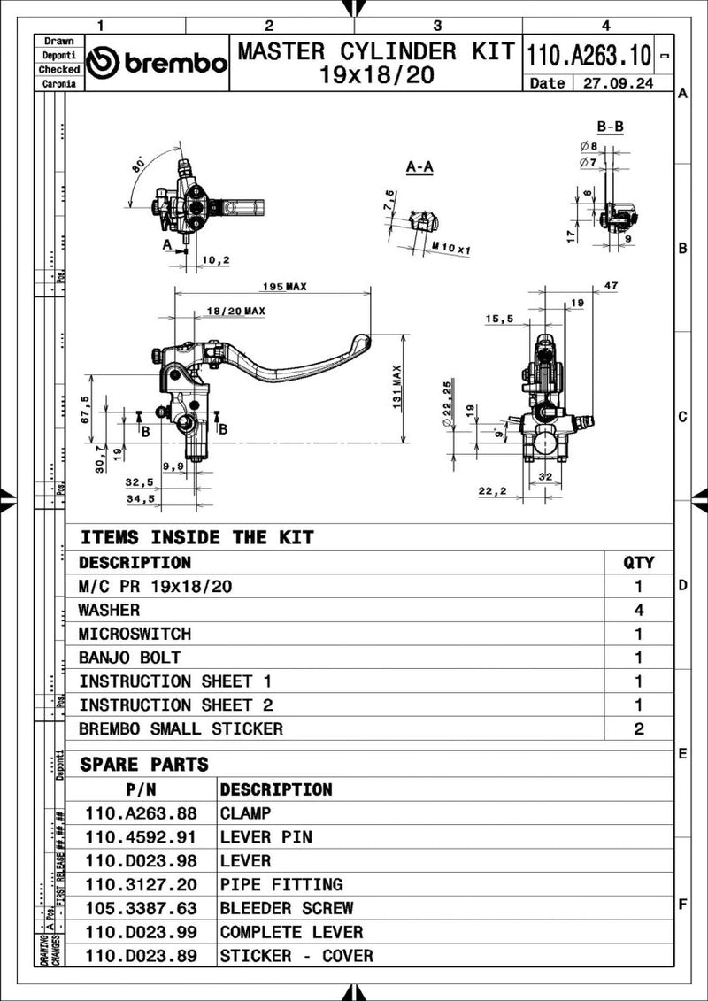 Brembo BRAKE MASTER CYLINDER RCS - Radial, Front - 110A26310