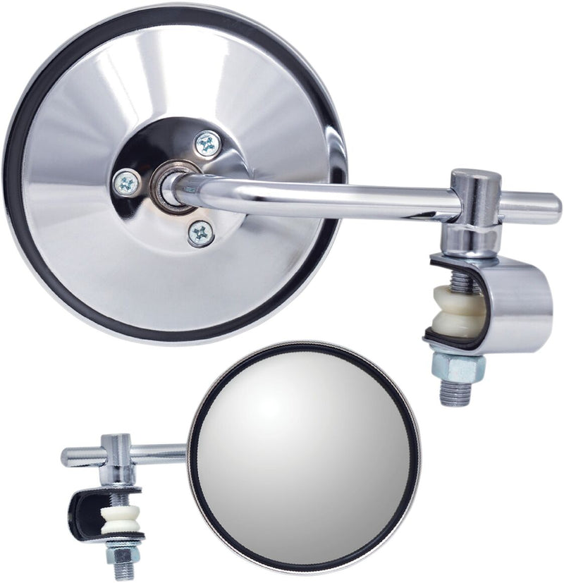 Parts Unlimited Universal Clamp-On Mirror - Left, Right, Chrome, Silver