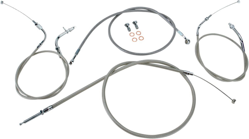 Baron Stainless Handlebar Cable/Line Kit - Clear-Coated, Silver, Brake Line, Clutch Line, Throttle Cable - BA-8014KT-12