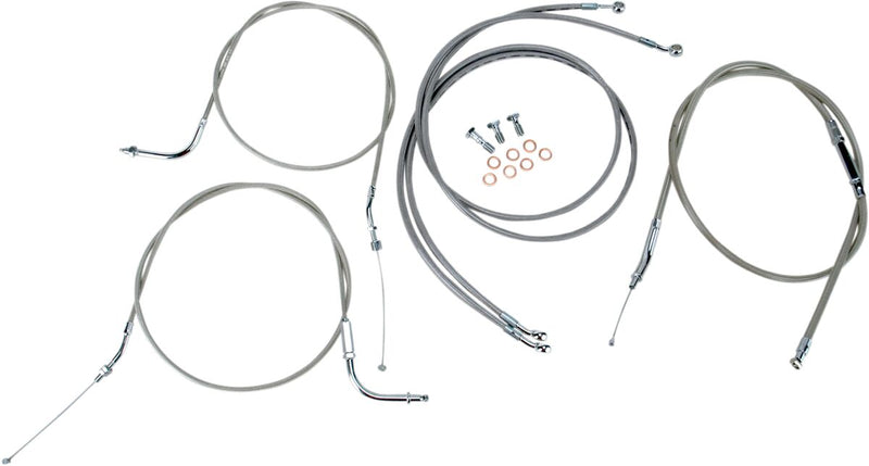 Baron Stainless Handlebar Cable/Line Kit - Clear-Coated, Silver, Brake Line, Clutch Line, Throttle Cable - BA-8022KT-12