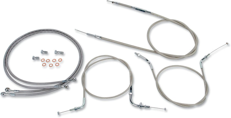 Baron Stainless Handlebar Cable/Line Kit - Clear-Coated, Silver, Brake Line, Clutch Line, Throttle Cable - BA-801300KT-12
