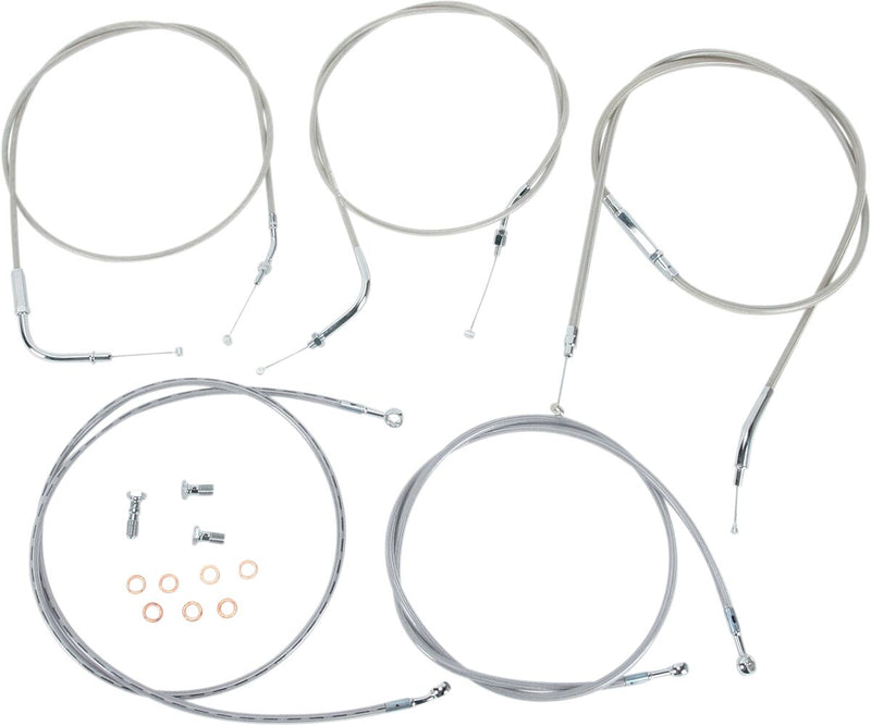 Baron Stainless Handlebar Cable/Line Kit - Clear-Coated, Silver, Brake Line, Clutch Line, Throttle Cable - BA-8022KT-18