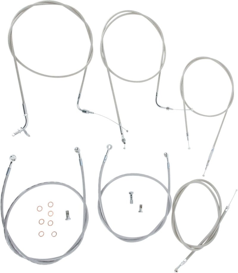 Baron Stainless Handlebar Cable/Line Kit - Clear-Coated, Silver, Brake Line, Clutch Line, Throttle Cable - BA-8042KT-18