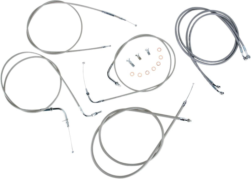 Baron Stainless Handlebar Cable/Line Kit - Clear-Coated, Silver, Brake Line, Clutch Line, Throttle Cable - BA-8048KT-18