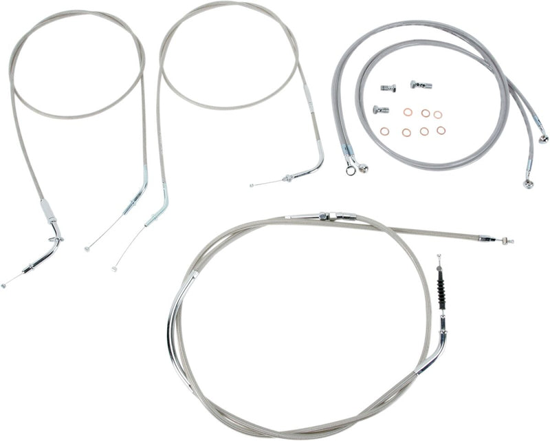 Baron Stainless Handlebar Cable/Line Kit - Clear-Coated, Silver, Brake Line, Clutch Line, Throttle Cable - BA-8076KT-18