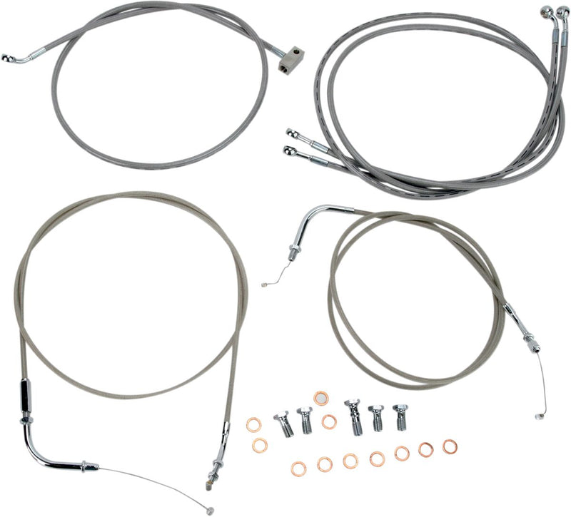Baron Stainless Handlebar Cable/Line Kit - Clear-Coated, Silver, Brake Line, Clutch Line, Throttle Cable - BA-8059KT-18
