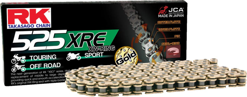 RK XRE Series Drive Chain - 525 - 124 Links - Gold