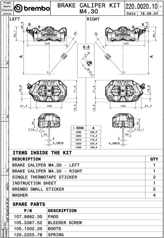 Brembo STYLEMA BRAKE CALIPER KIT PRIME LINE - Front Left, Front Right, Aluminium, Grey