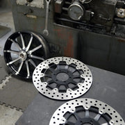 Arlen Ness Factory Replacement Brake Rotor - Black,  Silver - Two Piece (Floating) - 300-049