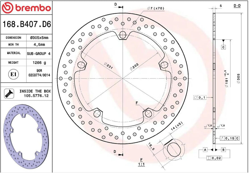 Brembo BRAKE ROTOR FIXED SERIE ORO PRIME LINE - Silver, Stainless Steel, One Piece (Fixed) - 168B407D6