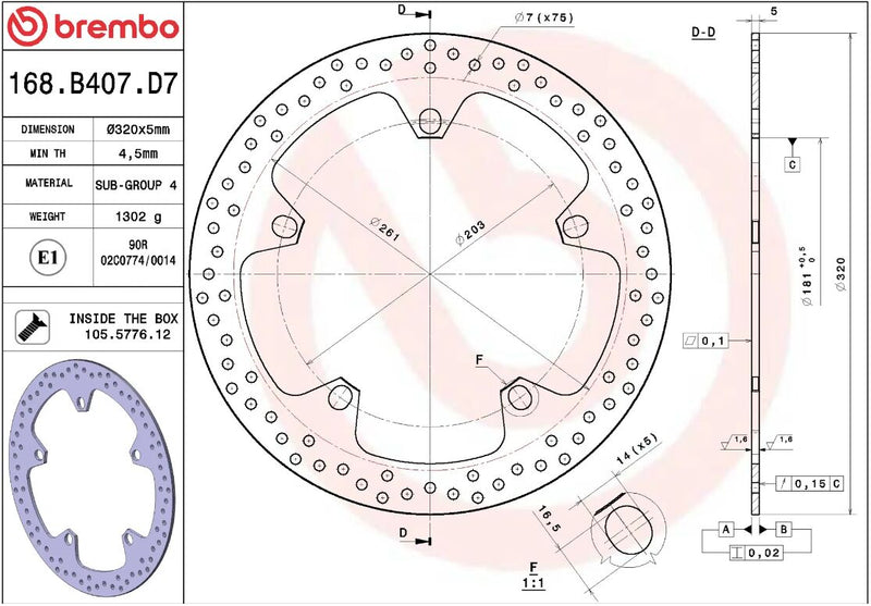Brembo BRAKE ROTOR FIXED SERIE ORO PRIME LINE - Silver, Stainless Steel, One Piece (Fixed) - 168B407D7