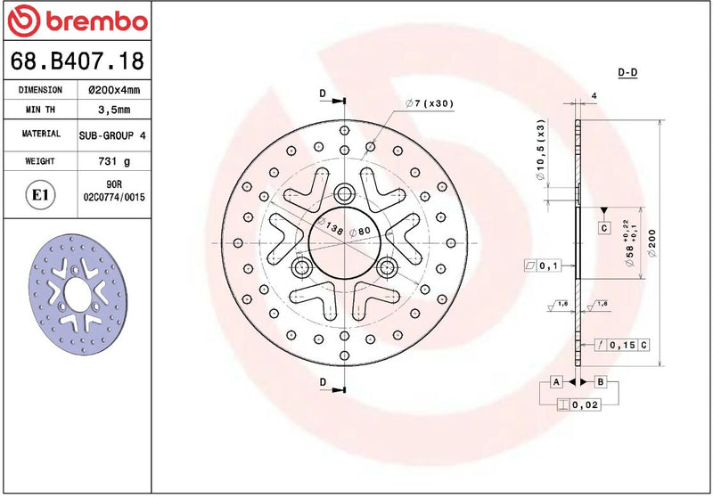 Brembo BRAKE ROTOR FIXED SERIE ORO PRIME LINE - Silver, Stainless Steel, One Piece (Fixed) - 68B40718