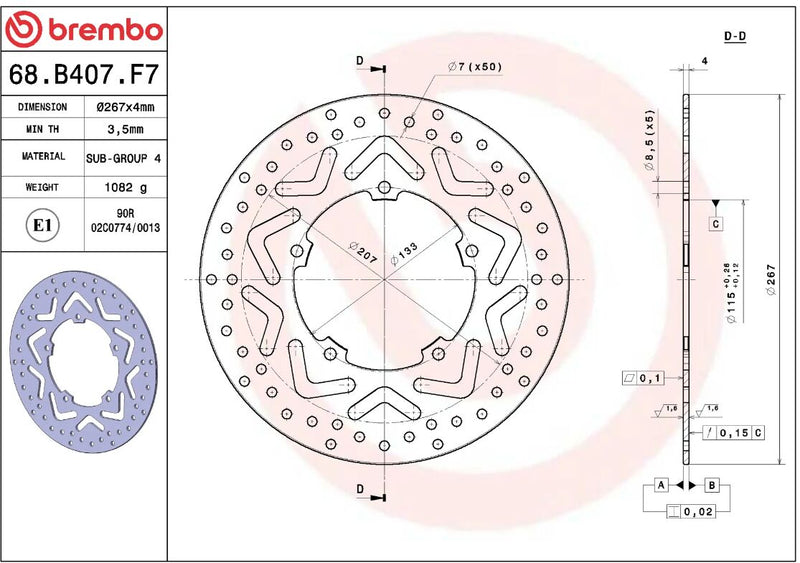 Brembo BRAKE ROTOR FIXED SERIE ORO PRIME LINE - Silver, Stainless Steel, One Piece (Fixed) - 68B407F7