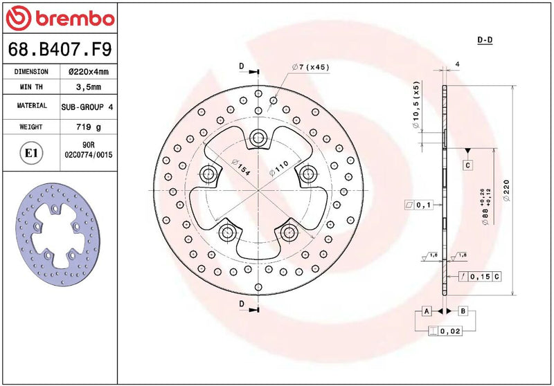 Brembo BRAKE ROTOR FIXED SERIE ORO PRIME LINE - Silver, Stainless Steel, One Piece (Fixed) - 68B407F9