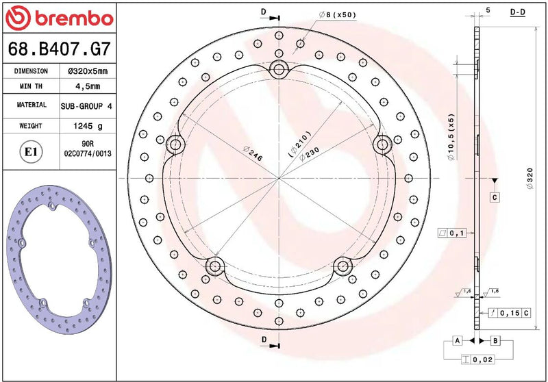 Brembo BRAKE ROTOR FIXED SERIE ORO PRIME LINE - Silver, Stainless Steel, One Piece (Fixed) - 68B407G7