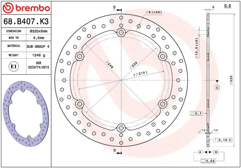 Brembo BRAKE ROTOR FIXED SERIE ORO PRIME LINE - Silver, Stainless Steel, One Piece (Fixed) - 68B407K3