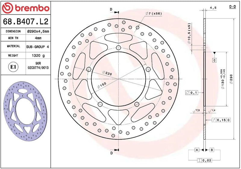 Brembo BRAKE ROTOR FIXED SERIE ORO PRIME LINE - Silver, Stainless Steel, One Piece (Fixed) - 68B407L2
