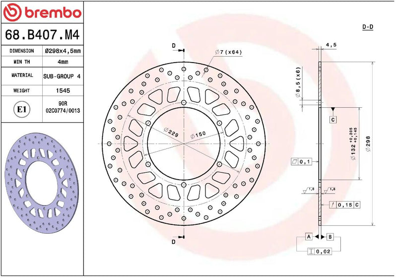 Brembo BRAKE ROTOR FIXED SERIE ORO PRIME LINE - Silver, Stainless Steel, One Piece (Fixed) - 68B407M4