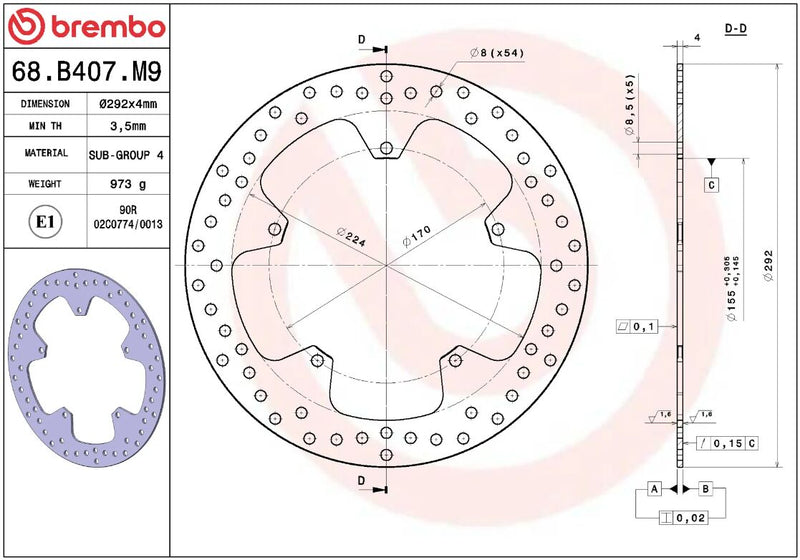 Brembo BRAKE ROTOR FIXED SERIE ORO PRIME LINE - Silver, Stainless Steel, One Piece (Fixed) - 68B407M9