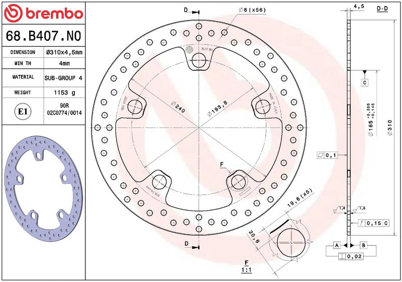 Brembo BRAKE ROTOR FIXED SERIE ORO PRIME LINE - Silver, Stainless Steel, One Piece (Fixed) - 68B407N0