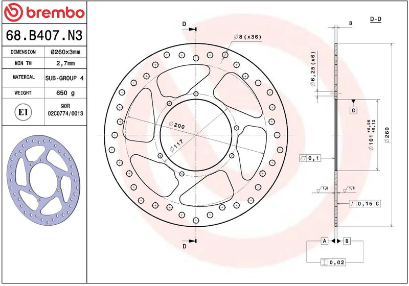 Brembo BRAKE ROTOR FIXED SERIE ORO PRIME LINE - Silver, Stainless Steel, One Piece (Fixed) - 68B407N3