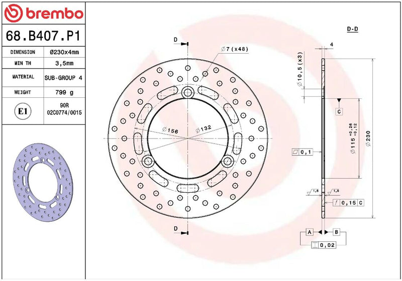 Brembo BRAKE ROTOR FIXED SERIE ORO PRIME LINE - Silver, Stainless Steel, One Piece (Fixed) - 68B407P1