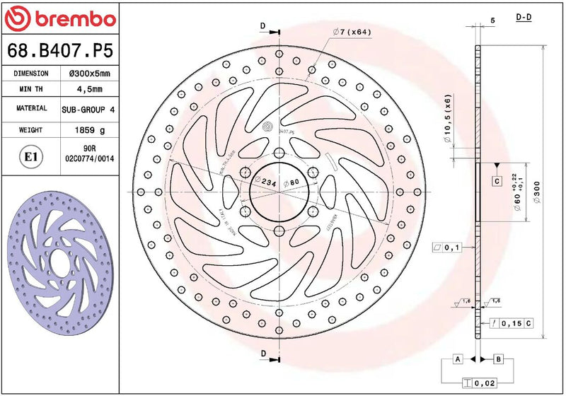 Brembo BRAKE ROTOR FIXED SERIE ORO PRIME LINE - Silver, Stainless Steel, One Piece (Fixed) - 68B407P5