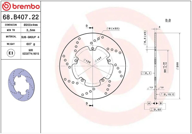 Brembo BRAKE ROTOR FIXED SERIE ORO PRIME LINE - Silver, Stainless Steel, One Piece (Fixed) - 68B40722