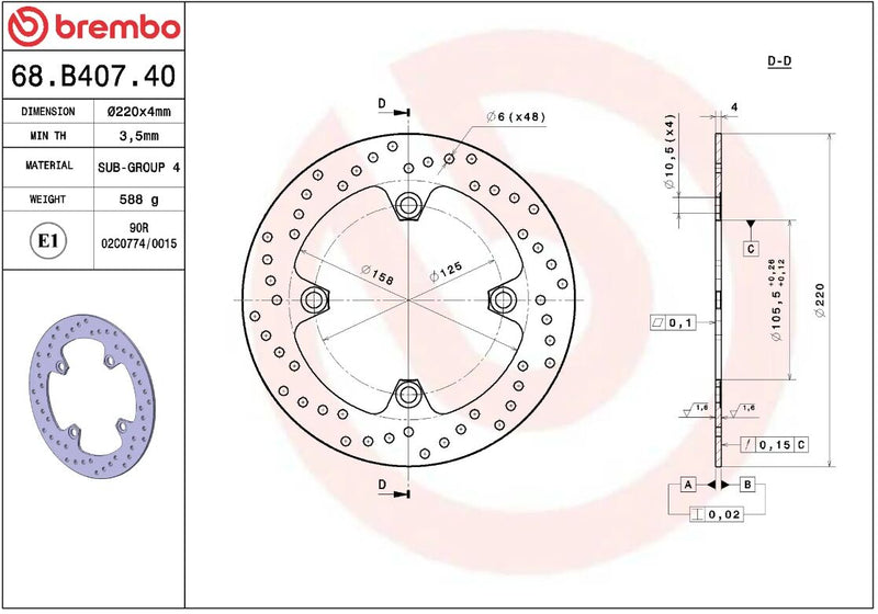 Brembo BRAKE ROTOR FIXED SERIE ORO PRIME LINE - Silver, Stainless Steel, One Piece (Fixed) - 68B40740