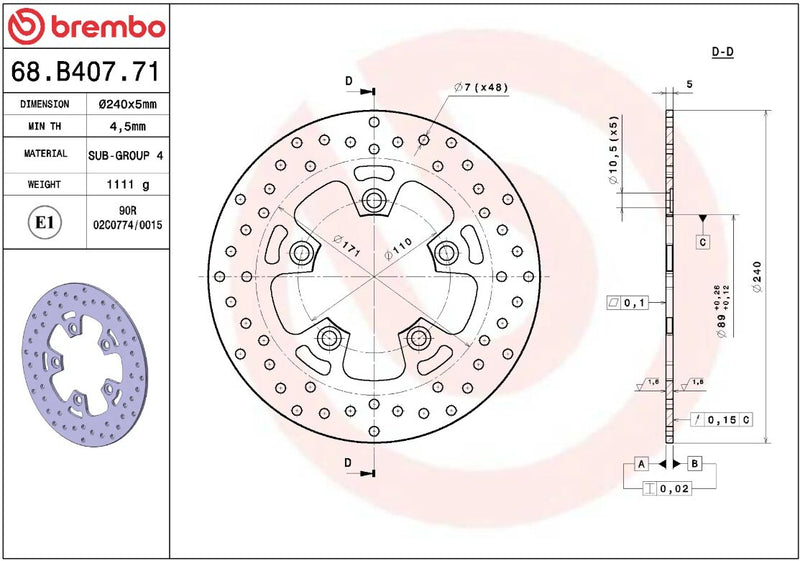 Brembo BRAKE ROTOR FIXED SERIE ORO PRIME LINE - Silver, Stainless Steel, One Piece (Fixed) - 68B40771
