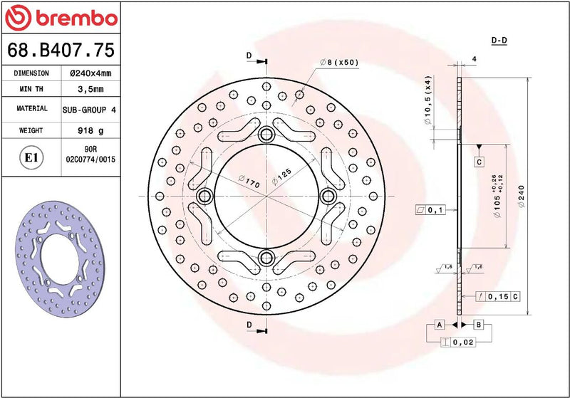 Brembo BRAKE ROTOR FIXED SERIE ORO PRIME LINE - Silver, Stainless Steel, One Piece (Fixed) - 68B40775
