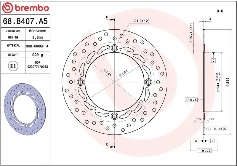 Brembo BRAKE ROTOR FIXED SERIE ORO PRIME LINE - Silver, One Piece (Fixed) - 68B407A5