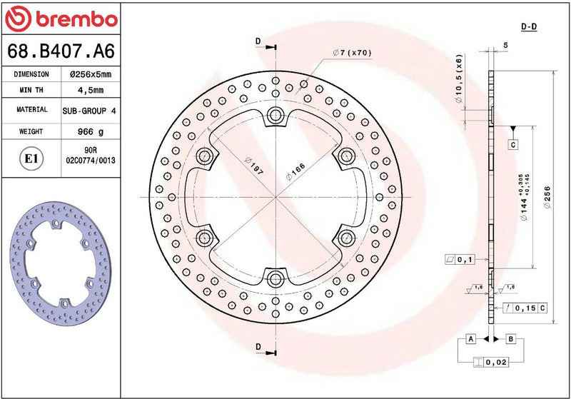 Brembo BRAKE ROTOR FIXED SERIE ORO PRIME LINE - Silver, One Piece (Fixed) - 68B407A6