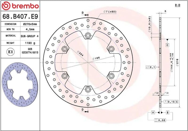 Brembo BRAKE ROTOR FIXED SERIE ORO PRIME LINE - Silver, Stainless Steel, One Piece (Fixed) - 68B407E9