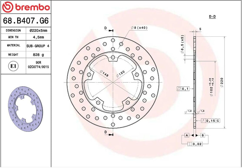 Brembo BRAKE ROTOR FIXED SERIE ORO PRIME LINE - Silver, Stainless Steel, One Piece (Fixed) - 68B407G6