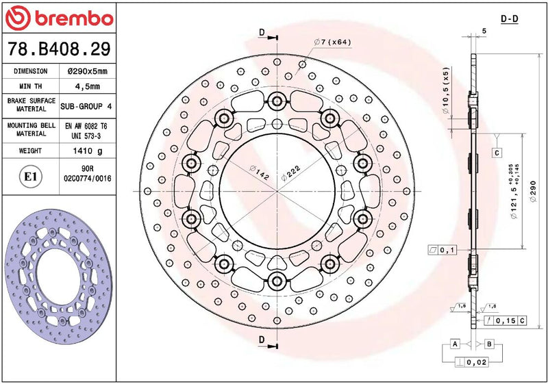 Brembo BRAKE ROTOR FLOATING SERIE ORO PRIME LINE - Black, Silver, Stainless Steel, Two Piece (Floating) - 78B40829
