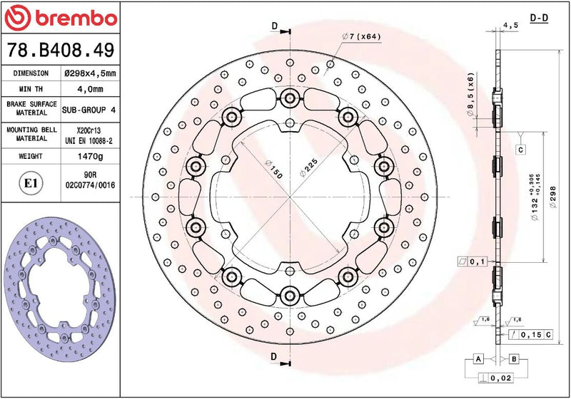 Brembo BRAKE ROTOR FLOATING SERIE ORO PRIME LINE - Black, Silver, Stainless Steel, Two Piece (Floating) - 78B40849