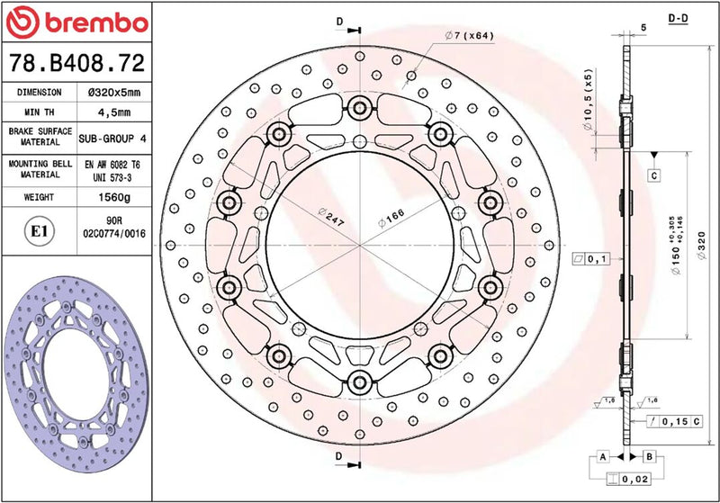 Brembo BRAKE ROTOR FLOATING SERIE ORO PRIME LINE - Black, Silver, Stainless Steel, Two Piece (Floating) - 78B40872