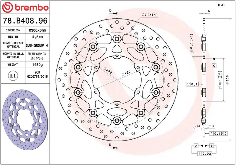 Brembo BRAKE ROTOR FLOATING SERIE ORO PRIME LINE - Black, Silver, Stainless Steel, Two Piece (Floating) - 78B40896
