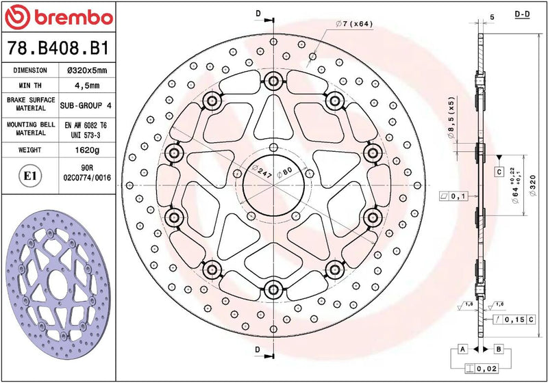 Brembo BRAKE ROTOR FLOATING SERIE ORO PRIME LINE - Black, Silver, Stainless Steel, Two Piece (Floating) - 78B408B1