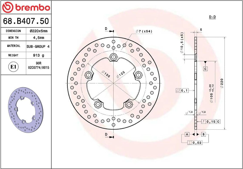 Brembo BRAKE ROTOR FIXED SERIE ORO PRIME LINE - Silver, Stainless Steel, One Piece (Fixed) - 68B40750