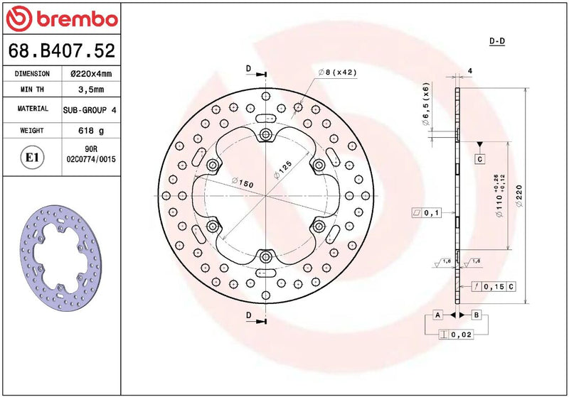 Brembo BRAKE ROTOR FIXED SERIE ORO PRIME LINE - Silver, Stainless Steel, One Piece (Fixed) - 68B40752